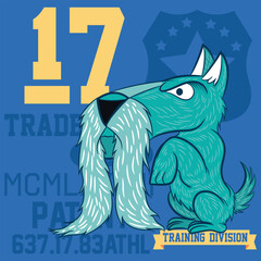 Cute, fun, playful schnauzer dog sport design with texts in school shapes, numbers and attractive colors to express activism for a healthy and fun life