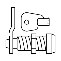 cam lock key hardware furniture fitting line icon vector. cam lock key hardware furniture fitting sign. isolated contour symbol black illustration