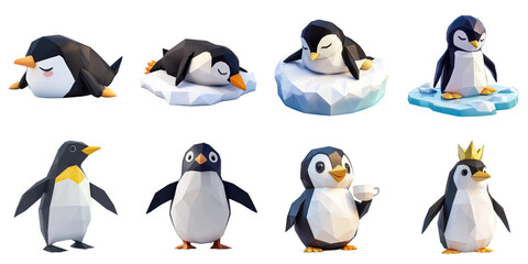 Obraz premium Penguin polygon png collection in 3d transparent for product presentation.
