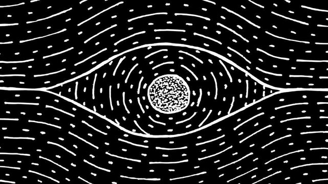White wiggly hand drawn abstract broken line eye pattern doodle background animation    