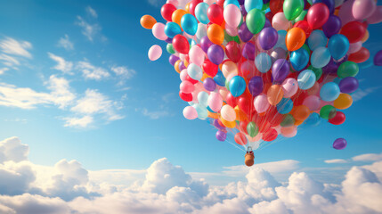 generated illustration of colorful balloons on blue sky