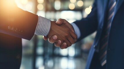 Two professionals in business attire shaking hands