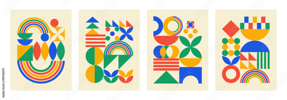 Aufkleber Abstract set backgrounds with colorful geometric elements. Trendy minimalistic artistic print. Vector illustration