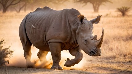 Obraz premium Rhino running in the savannah. Wild animal