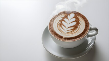 Artistic Latte Foam Texture on Hot Cocoa - Isolated on White Background. Hot cocoa with an exquisite milk foam latte art texture, isolated on a clean white background. 