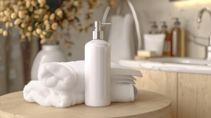 Soap Bottle. Cosy Bathroom Hygiene Concept with Clean Cosmetic Container