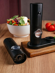 condiments. salt and pepper. automatic pepper shaker.