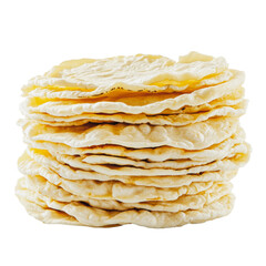 PNG Stack of freshly made, crispy flatbreads displayed on a white background