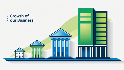 Obraz premium Business growth vector illustration, depicting three buildings of various sizes,