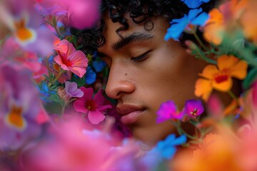 Romantic Embrace Among Vibrant Blooms at Sunset