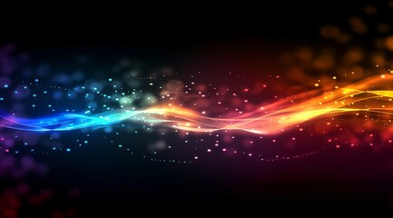 Obraz premium This is a stunning abstract background that showcases colorful waves and vibrant particles set against a dark backdrop