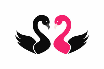 Vector design of two loving black swans on white background 