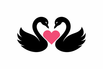 Vector design of two loving black swans on white background 