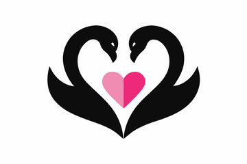 Vector design of two loving black swans on white background 