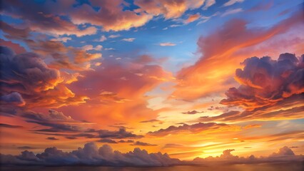 Fototapeta premium Dreamy Sunset Sky with Colorful Clouds, Vibrant Sunset, Peaceful Horizon