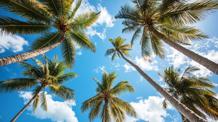 Coconut trees with a blue sky for background