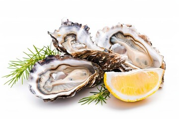Oysters. Fresh Seafood on White Background, Raw Shell of Bivalve Food