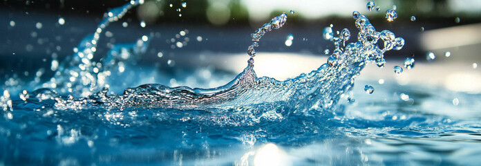 Swimming pool water splash in landscape format for background