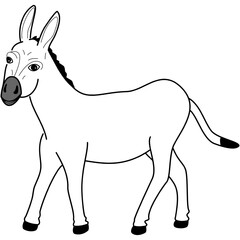 Standing donkey looking to the side, black outline side view