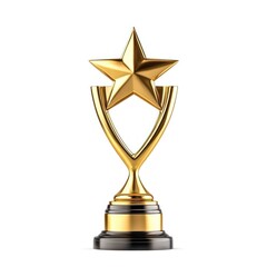 Golden Star Trophy Isolated on White Background