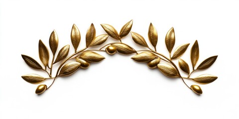 Golden Laurel Wreath Isolated on White Background