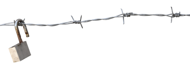 rusty lock and  barbed wire isolated