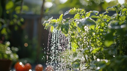 Garden being watered with morning dew