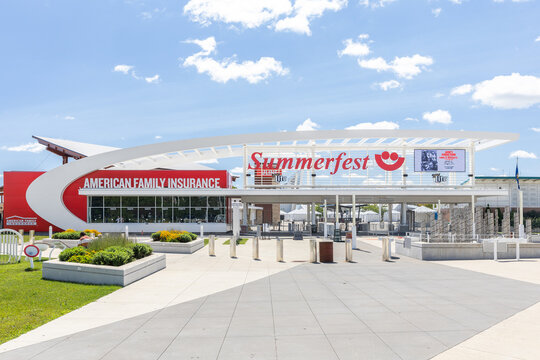 Milwaukee, WI, USA - August 12, 2024: The entrance to Summerfest in downtown Milwaukee. Summerfest is an annual multi-day music festival located at Henry Maier Festival Park on the lakefront.