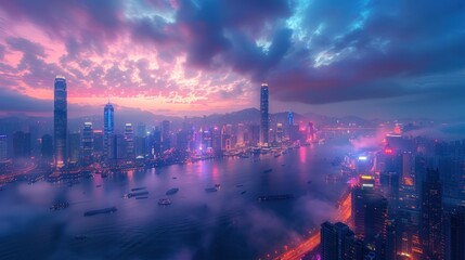 Fototapeta premium Hong Kong Skyline at Sunset