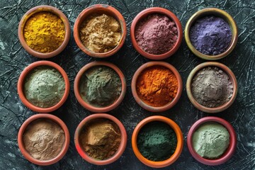 Pigment: Set of Natural Powder Dyes from Herbs in Small Bowls