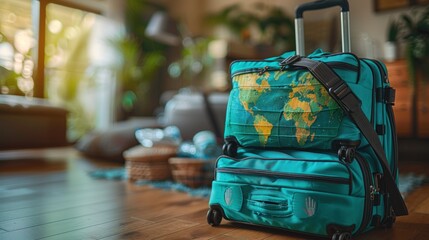 Blue Suitcase Ready For Travel