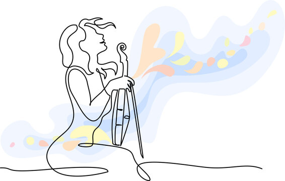 recommend clip art: Violinist woman resting with violin on lap. Continuous one line drawing