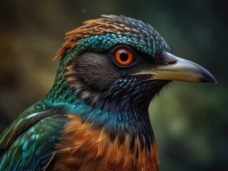 Vibrant Close-Up of a Colorful Bird with Striking Orange Eyes