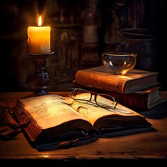Old Book and Candlelight