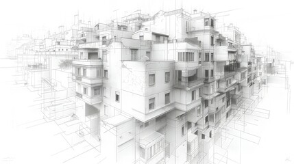 3D illustration Imagination architecture building construction perspective design,modern urban building line drawing abstract background. ai generated