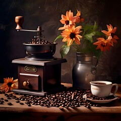 Coffee Beans and Grinder