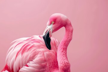 Naklejka premium Pink Flamingo Bird in Studio. Colorful Image of a Pink Flamingo, Indoor Photo Without People