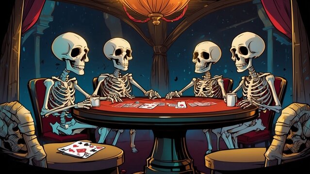 skeletons playing cards