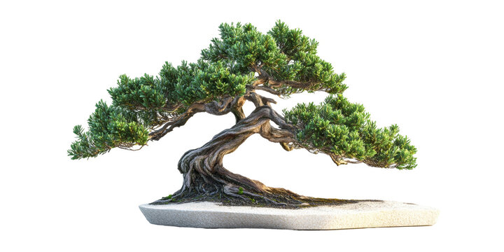 High-quality image of a distinctive juniperus bonsai tree, showcasing its unique characteristics, isolated on a transparent background for artistic use.