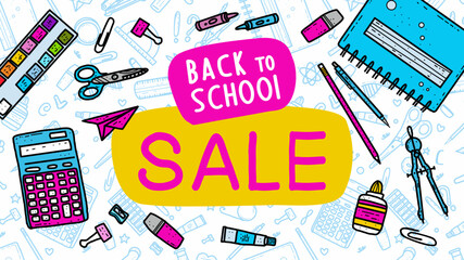 Back to school design vector poster. Set with school elements for design, poster, sale
