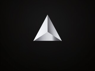 Fototapeta premium Three-dimensional silver triangle against a black background displaying geometric design elements
