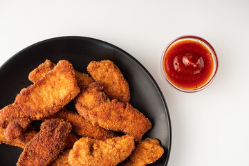 Crispy Chicken Strips with Spicy Mustard and Ketchup Sauces