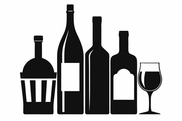 alcohol bottle and glass silhouette, beer silhouette, glass beer bottle icon