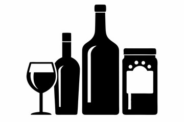 alcohol bottle and glass silhouette, beer silhouette, glass beer bottle icon