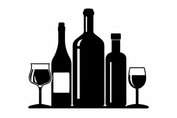 alcohol bottle and glass silhouette, beer silhouette, glass beer bottle icon