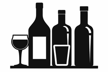 alcohol bottle and glass silhouette, beer silhouette, glass beer bottle icon