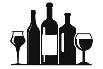 alcohol bottle and glass silhouette, beer silhouette, glass beer bottle icon