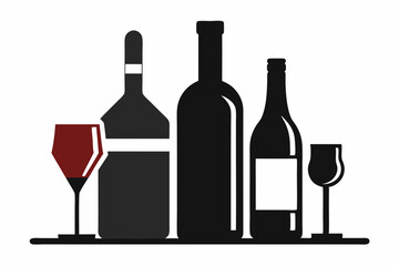 alcohol bottle and glass silhouette, beer silhouette, glass beer bottle icon