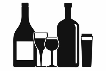 alcohol bottle and glass silhouette, beer silhouette, glass beer bottle icon