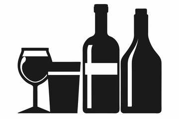 alcohol bottle and glass silhouette, beer silhouette, glass beer bottle icon